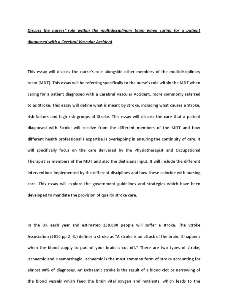 reflective essay on stroke patients introduction to stroke